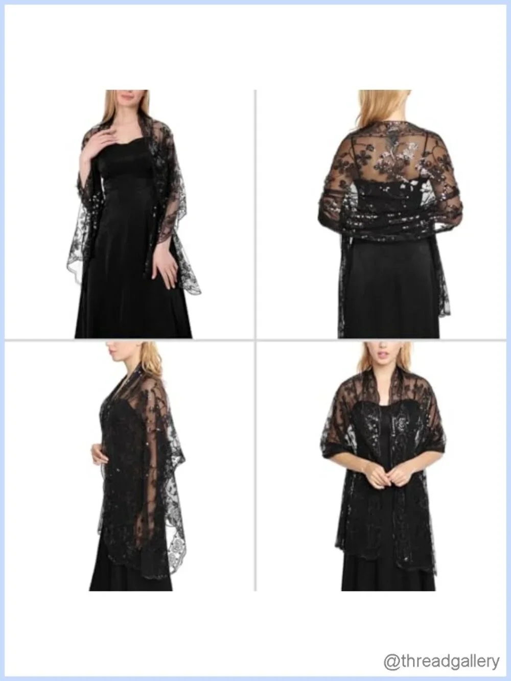 Sequin Floral Sheer Mesh Evening Shawl Wrap Bridal Scarf Party Formal Accessory